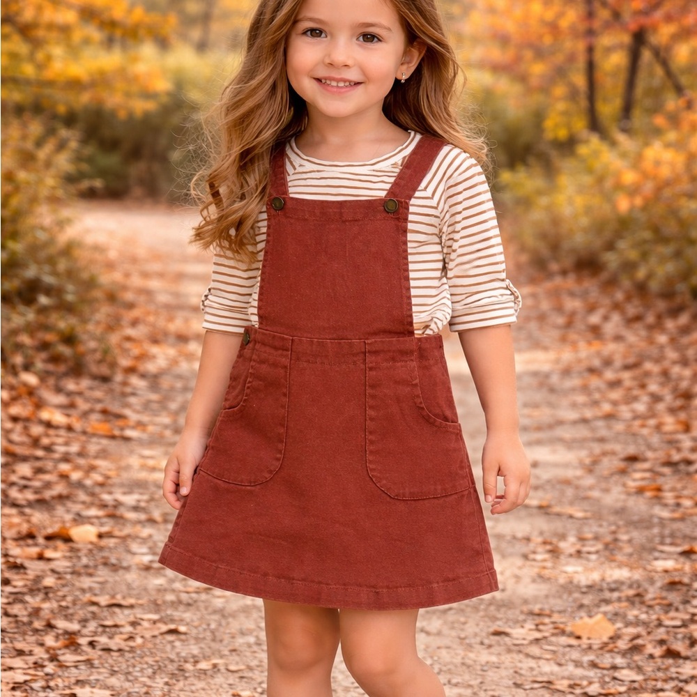 Copper Key Rust Overall 2 Pc Dress Set for Girls
